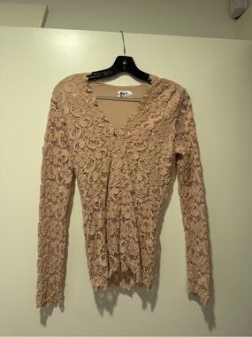 Nightcap Blush Lace V-Neck Long Sleeve Top
